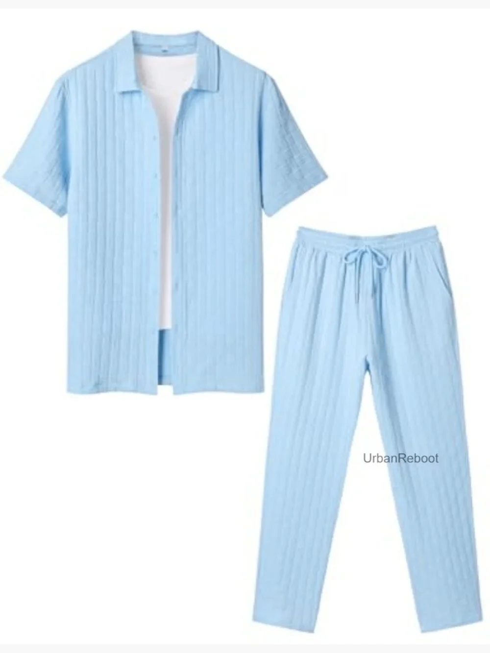 2 Piece Outfit Textured Button Down Shirt and Matching Loose Pants Set